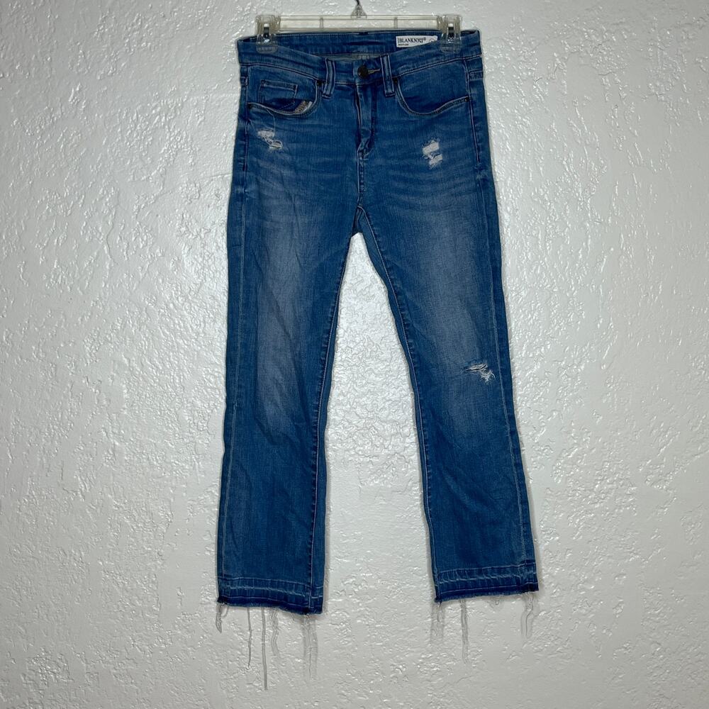 BlankNYC Women's Kickflare Cropped Raw Hem Distressed‎ Jeans Size 26